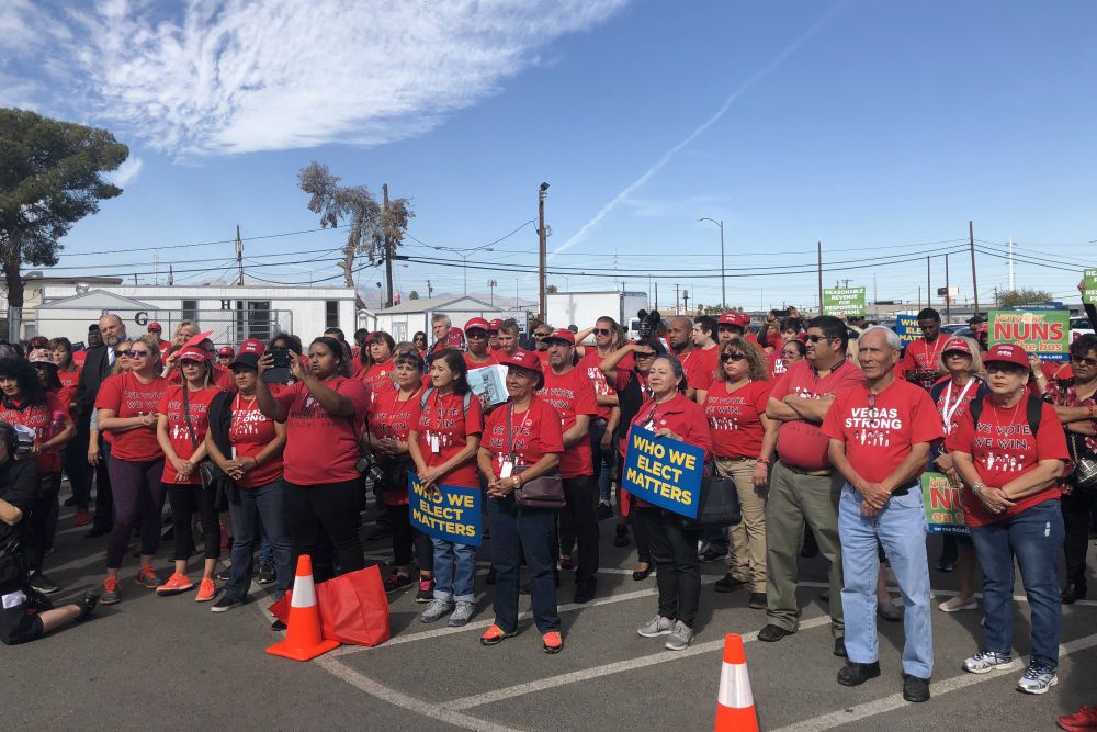 Members of Culinary Workers Union Local 226 rally Oct. 10 in Las Vegas to hear us talk about the tour and about our support of their work before we all left for canvassing. (Provided photo)