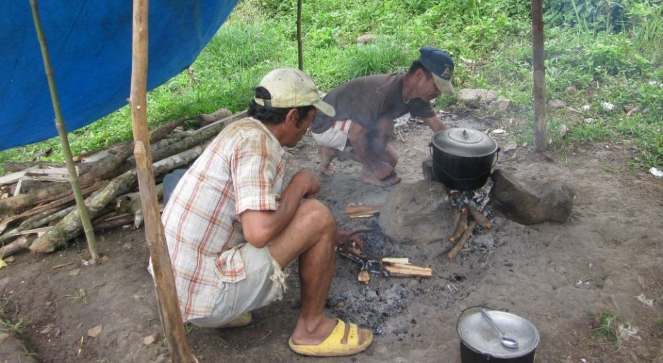 Members of the Indigenous Subaanen community in Zamboanga province in the southern Philippines camped out for 24 hours in 2013 to prohibit further drilling for fuel in the area. (Courtesy of Anne Carbon)