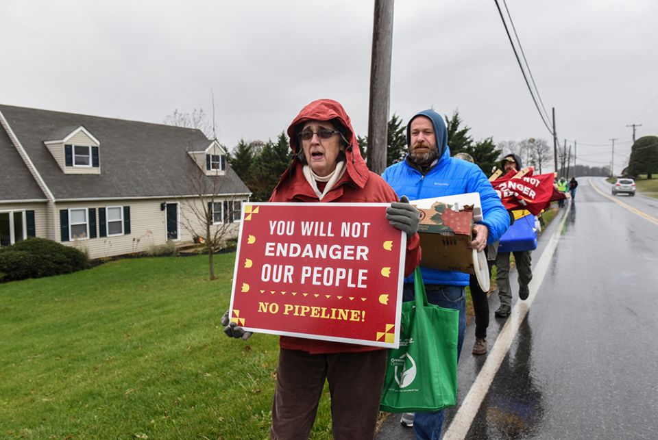 Protesters walk near a construction site of the Atlantic Sunrise pipeline Nov. 18, 2017, in Holtwood, Pennsylvania. (CNS/Stephanie Keith, Reuters)