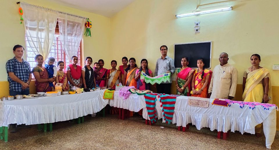 Three Jesuit priests judged handicraft and cooking competitions for the migrant women during the Kiran Niketan Social Centre's celebration of International Women's Day on March 8 in Sancoale, Goa, India. (Courtesy of Molly Fernandes)