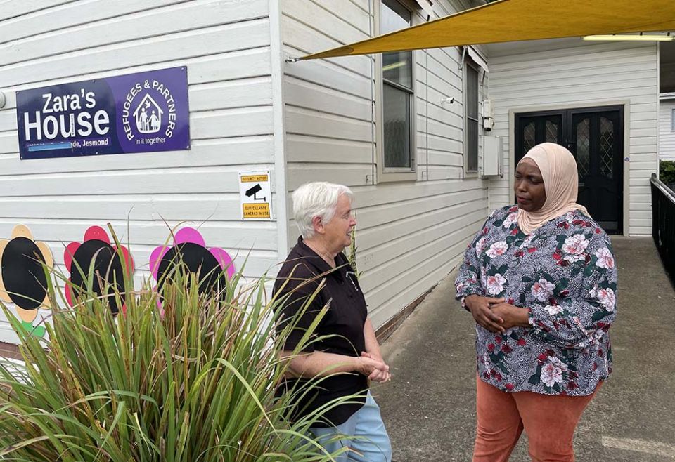 Dominican Sr. Diana Santleben (left) and project coordinator Farida Baremgayabo, a former refugee from Burundi, make plans for Zara's House Refugee Women and Children's Centre in Newcastle, New South Wales, Australia. (Tracey Edstein)