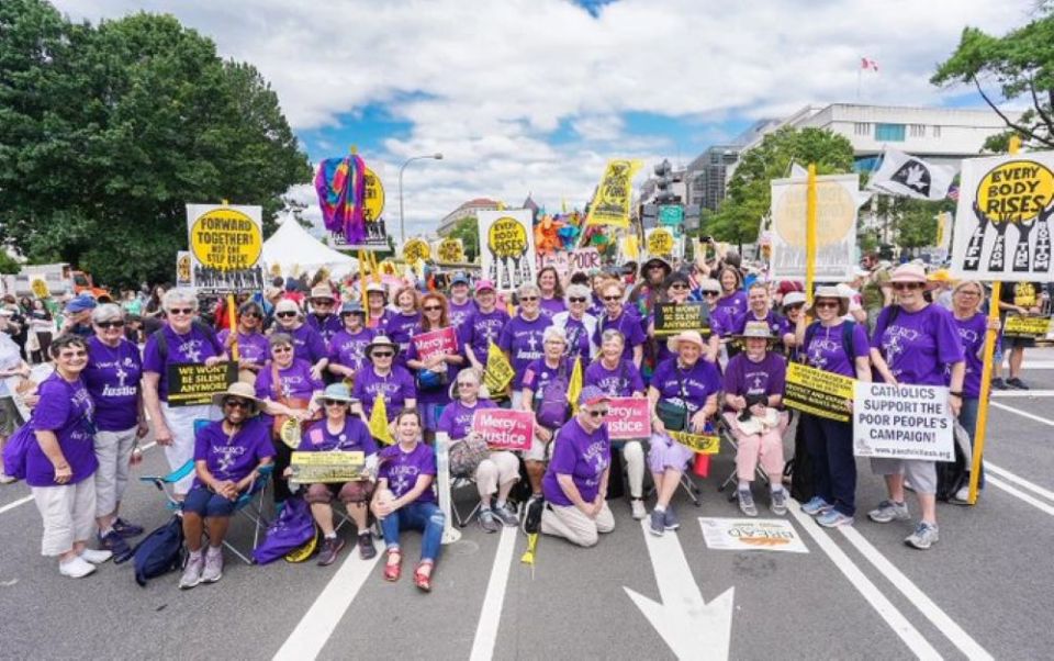 More than 50 Mercy sisters, associates and co-workers take part in the Poor People's and Low-Wage Workers' Assembly and Moral March on Washington and to the Polls on June 18 in Washington, D.C. (Courtesy of the Sisters of Mercy)