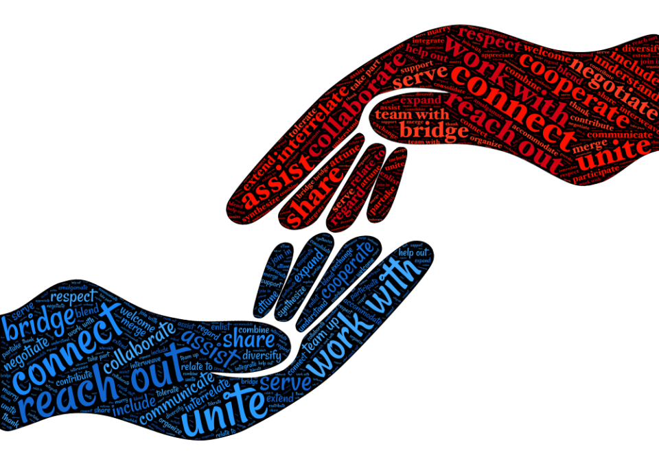 graphic with words like courage, connect, unite 