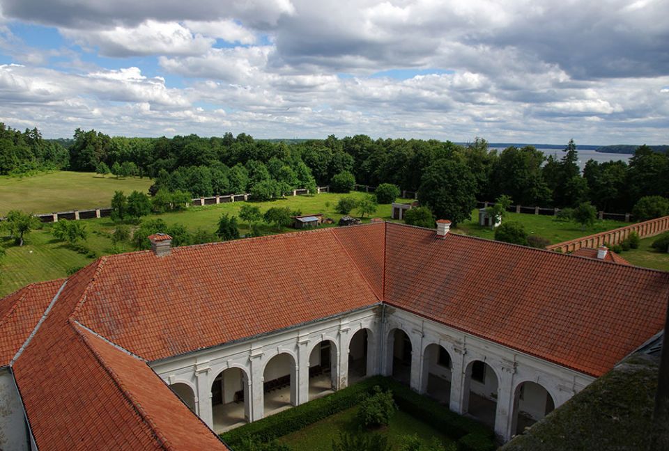 A view from the Pazaislis Monastery's central domed church belltower, which is surrounded by additional buildings that form several courtyards. In the distance is the Kaunas Reservoir along the Neman River. (Courtesy of the Sisters of St. Casimir) A view from the Pazaislis Monastery's central domed church belltower, which is surrounded by additional buildings that form several courtyards. In the distance is the Kaunas Reservoir along the Neman River. (Courtesy of the Sisters of St. Casimir)