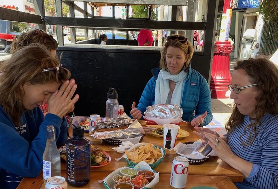 Participants in the Catholic Volunteer Network's Sisters INSPIRE cohort enjoy lunch in San Francisco's Mission District in April. The cohort was meeting in person for the first time at the University of San Francisco.