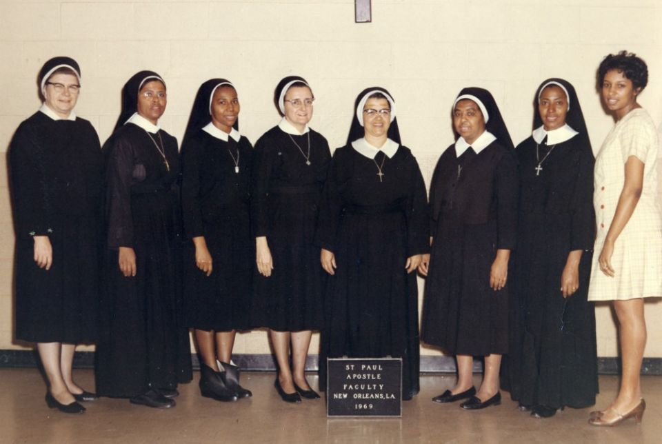 Three Sisters of Charity of Seton Hill pose with Sisters of the Holy Family at the Holy Family school where they taught in New Orleans in 1969. Three Sisters of Charity of Seton Hill pose with Sisters of the Holy Family at the Holy Family school where they taught in New Orleans in 1969.