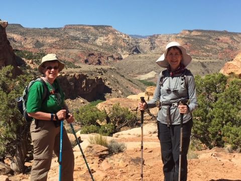 Sr. Jane Herb, left, hikes in Utah with Sr. Nancy Sylvester, also a member of the Sisters, Servants of the Immaculate Heart of Mary, in 2018. (Courtesy of Jane Herb)