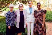 Annie Killian (second from right) is pictured at the Dominican Sisters of Peace motherhouse in Columbus, Ohio, July 3, 2022. With her are sisters in the Collaborative Dominican Novitiate, Hyde Park, Chicago, where she spent her canonical year.