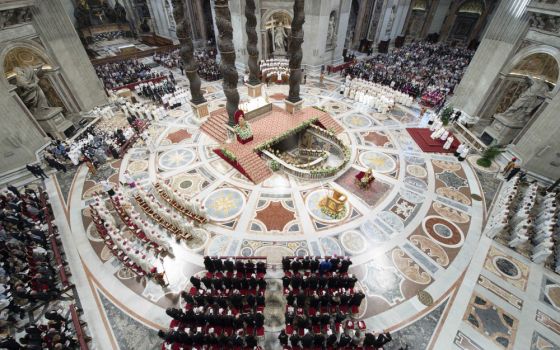 Pope Francis celebrates Mass in St. Peter's Basilica Oct. 11, 2022, to mark the 60th anniversary of the opening of the Second Vatican Council. (CNS photo/Vatican Media)